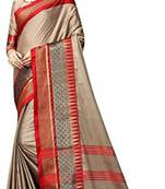 Beige Printed Cotton Silk Saree With Blouse