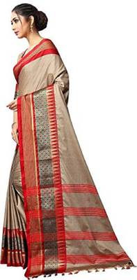 Beige Printed Cotton Silk Saree With Blouse 2