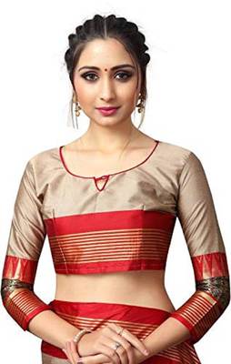 Beige Printed Cotton Silk Saree With Blouse 3