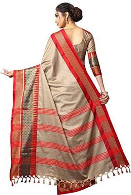 Beige Printed Cotton Silk Saree With Blouse 4