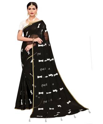black embroidered chanderi saree with blouse 1