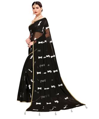 black embroidered chanderi saree with blouse 2