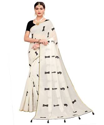 White embroidered chanderi saree with blouse 1