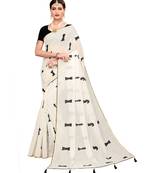 White embroidered chanderi saree with blouse