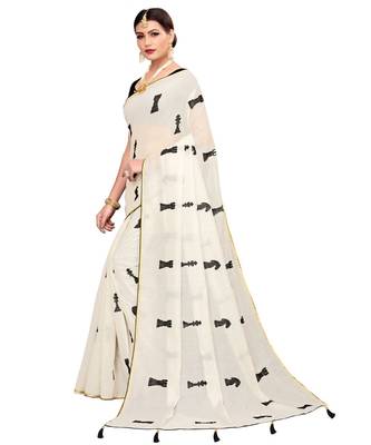 White embroidered chanderi saree with blouse 2