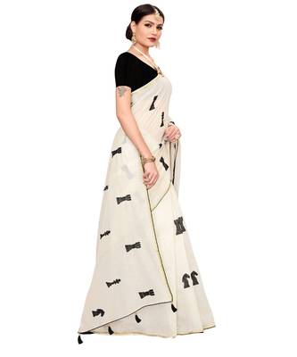 White embroidered chanderi saree with blouse 3