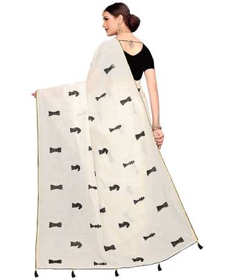 White embroidered chanderi saree with blouse 5