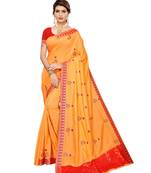 Orange printed art silk saree with blouse