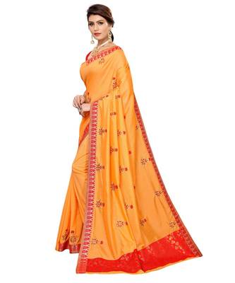Orange printed art silk saree with blouse 2