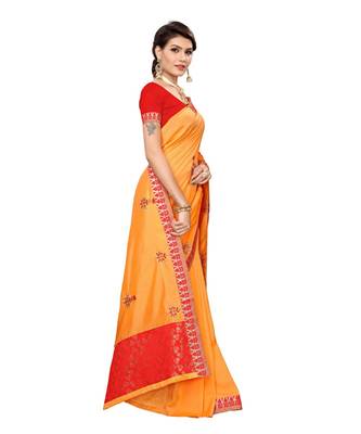 Orange printed art silk saree with blouse 3