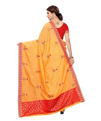 Orange printed art silk saree with blouse 5