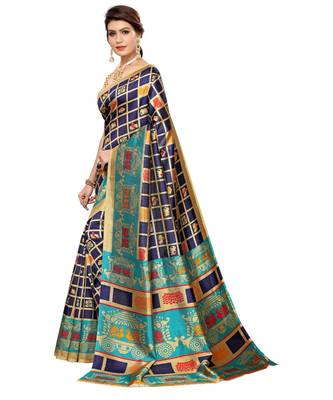 blue printed art silk saree with blouse 2