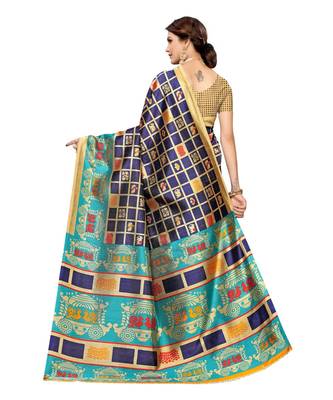 blue printed art silk saree with blouse 5