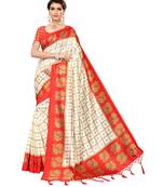 White printed art silk saree with blouse