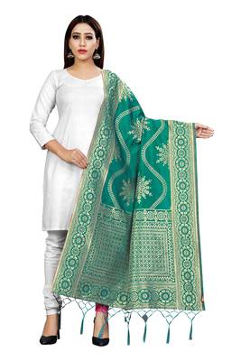 Turquoise woven banarasi Weaving Work Dupatta 1