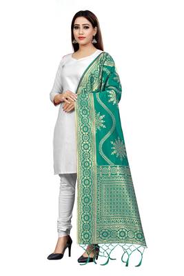 Turquoise woven banarasi Weaving Work Dupatta 2