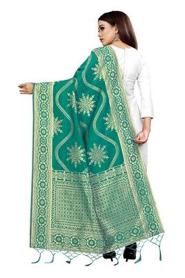 Turquoise woven banarasi Weaving Work Dupatta 3