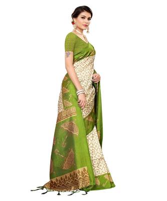 White printed art silk saree with blouse 3