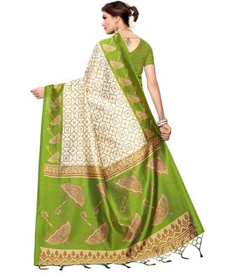 White printed art silk saree with blouse 5