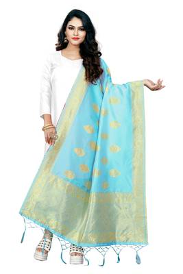 Light Blue woven banarasi Weaving Work Dupatta 1