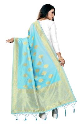 Light Blue woven banarasi Weaving Work Dupatta 3