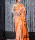 Steel And Mustard Ikkat Textured Saree With Zari Pallu