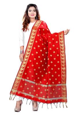 Red woven banarasi Weaving Work Dupatta 1