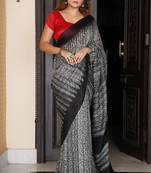 Black And White Shibori Printed Silk Saree