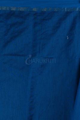 Steel And Blue Ikkat Textured Saree With Zari Pallu 3