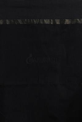 Black And Teal Blue Ikkat Weaving Blended Cotton Saree With Zari Pallu 3