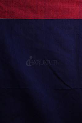 Sky Blue Blended Cotton Saree With Small Buta & Navy Blue Weaved Pallu 3