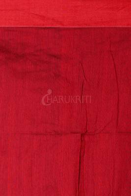 Beige Pure Cotton Saree With Allover Weave & Maroon Pallu 3