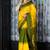 Yellow And Dark Moss Green Checkered Handloom Saree With Zari Work Pallu