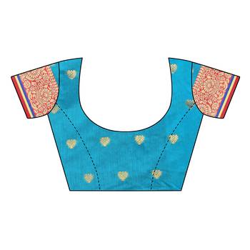Blue woven cotton silk saree with blouse 5
