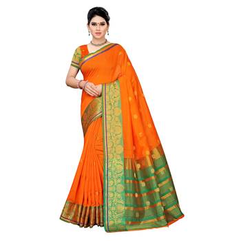 Orange woven cotton silk saree with blouse 1