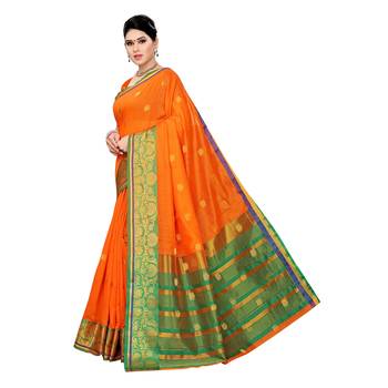 Orange woven cotton silk saree with blouse 2