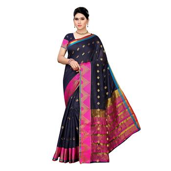 Blue woven cotton silk saree with blouse 1
