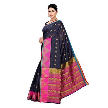 Blue woven cotton silk saree with blouse 2