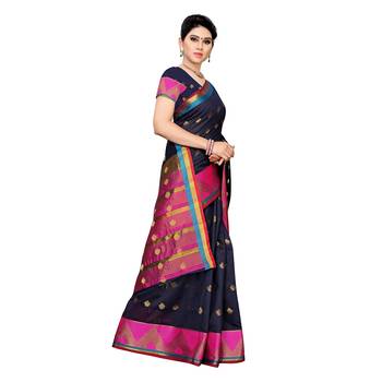 Blue woven cotton silk saree with blouse 3