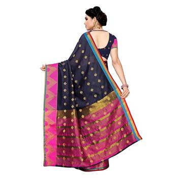 Blue woven cotton silk saree with blouse 4
