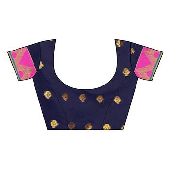 Blue woven cotton silk saree with blouse 5