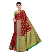 Maroon woven cotton silk saree with blouse
