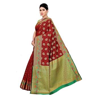 Maroon woven cotton silk saree with blouse 2