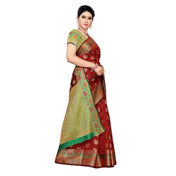 Maroon woven cotton silk saree with blouse 3