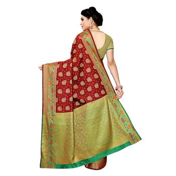 Maroon woven cotton silk saree with blouse 4