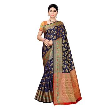 Blue woven cotton silk saree with blouse 1