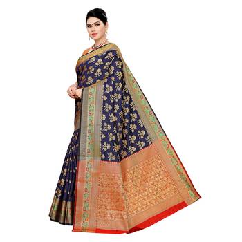 Blue woven cotton silk saree with blouse 2