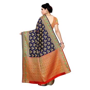 Blue woven cotton silk saree with blouse 4