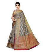 Grey woven cotton silk saree with blouse