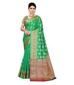 Green woven cotton silk saree with blouse